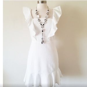 Lucy Paris Ruffled Textured White Dress Small